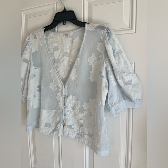 Aritzia Wilfred Henrietta Shirt Large Baby Blue Long Sleeve Semi Sheer Button Up - Picture 5 of 12